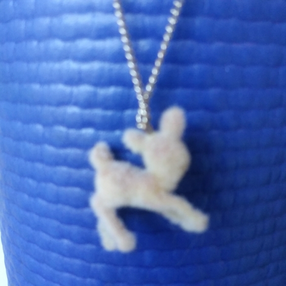 Fuzzy Bambi-Like Deer Necklace - Vintage - Picture 2 of 7
